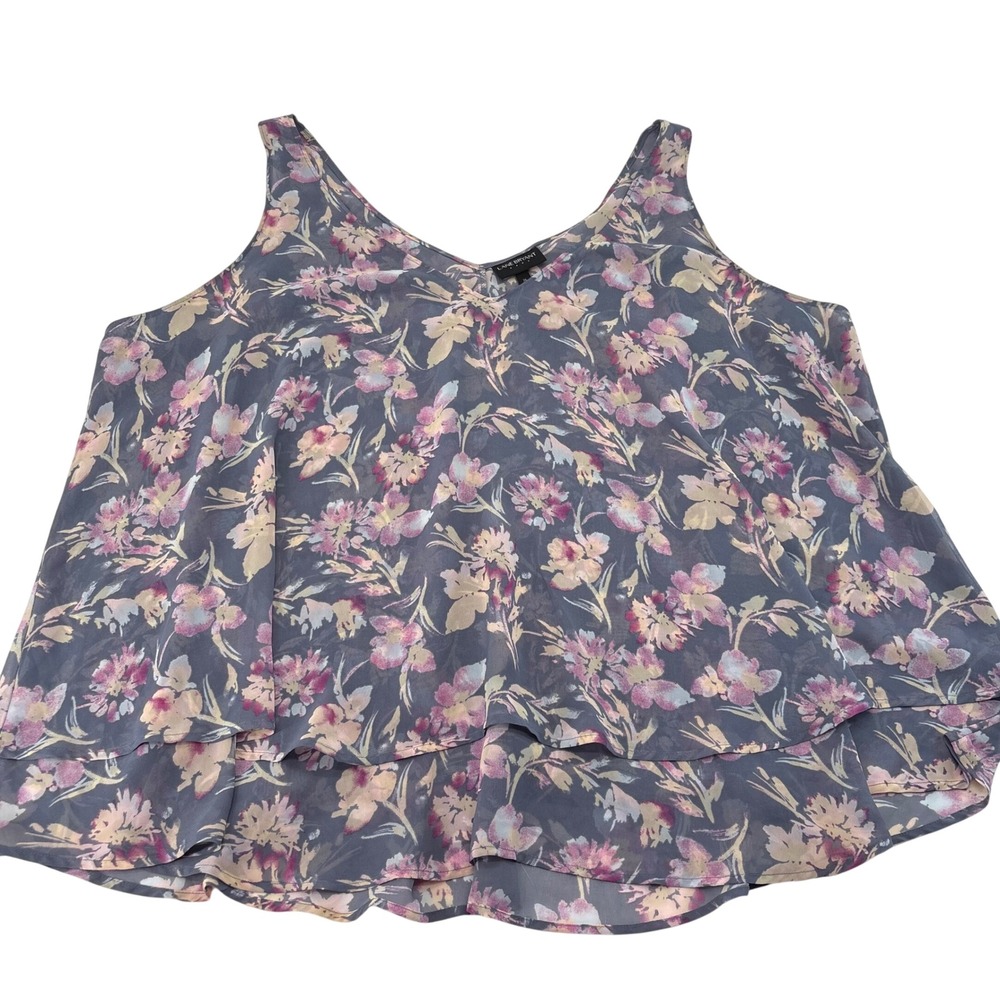 Lane Bryant Womens Plus 26 Floral V-Neck Tiered Chiffon Sleeveless Tank Top Blue